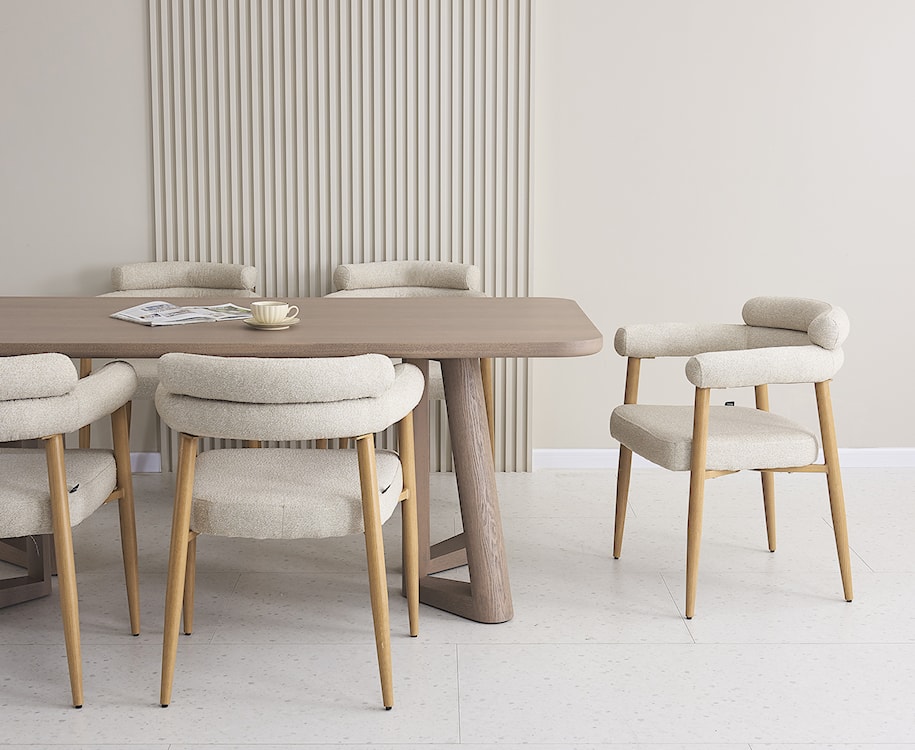 Krzesło tapicerowane do jadalni Pragess beżowe boucle/dąb naturalny  - zdjęcie 3