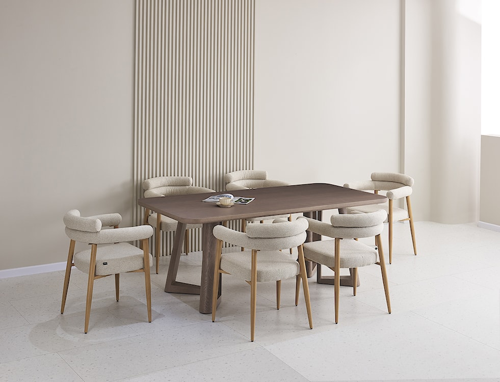 Krzesło tapicerowane do jadalni Pragess beżowe boucle/dąb naturalny  - zdjęcie 4