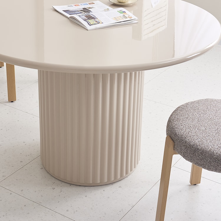 Stół okrągły do jadalni Prinise 120 cm taupe wysoki połysk  - zdjęcie 4