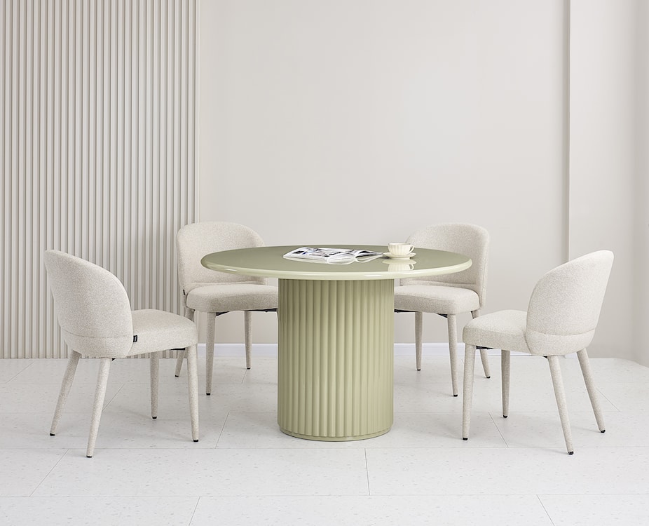 Stół okrągły do jadalni Prinise 120 cm zielony wysoki połysk  - zdjęcie 2