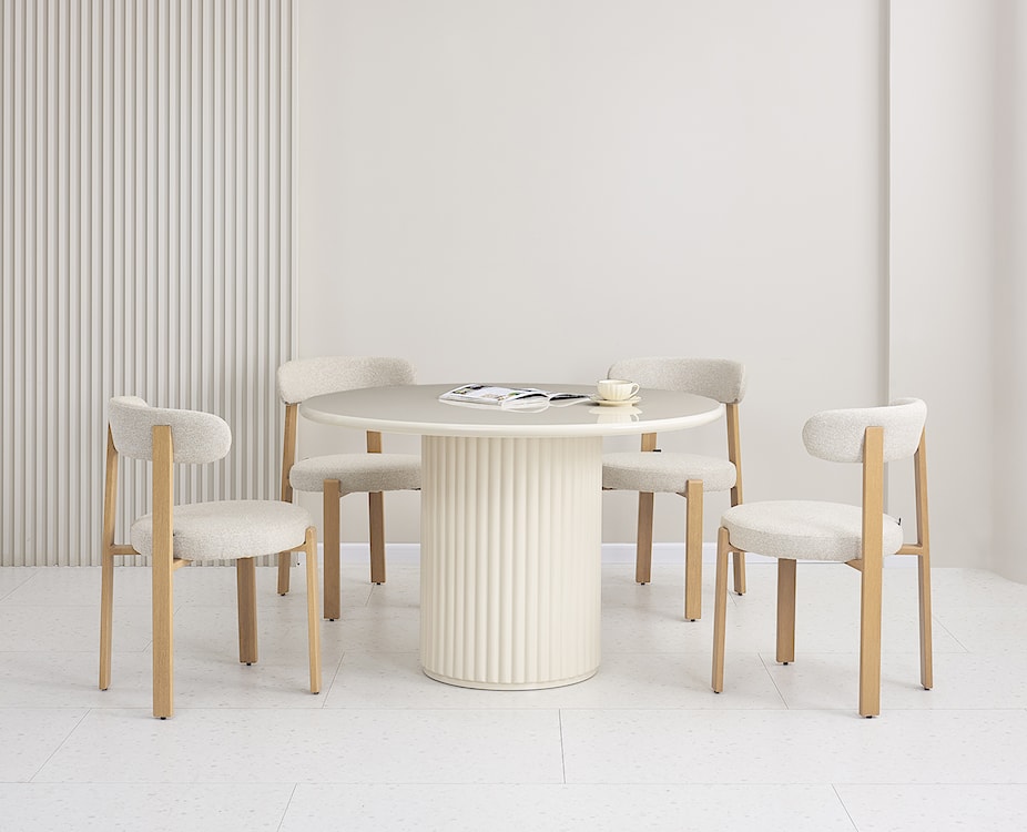 Stół okrągły do jadalni Prinise 120 cm kremowy wysoki połysk  - zdjęcie 2