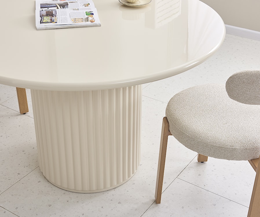 Stół okrągły do jadalni Prinise 120 cm kremowy wysoki połysk  - zdjęcie 4
