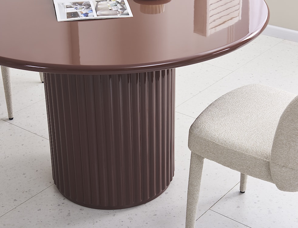 Stół okrągły do jadalni Prinise 120 cm bordowy wysoki połysk  - zdjęcie 4