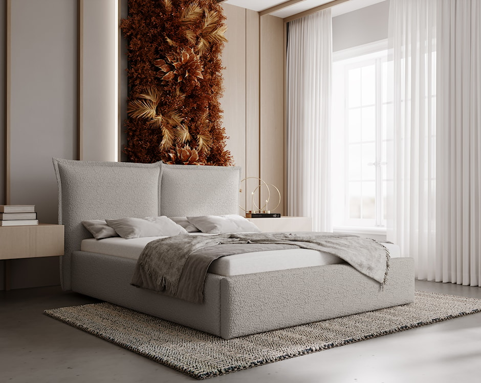 Łóżko tapicerowane 140x200 cm Fianno z pojemnikiem ciemnobeżowe boucle  - zdjęcie 3