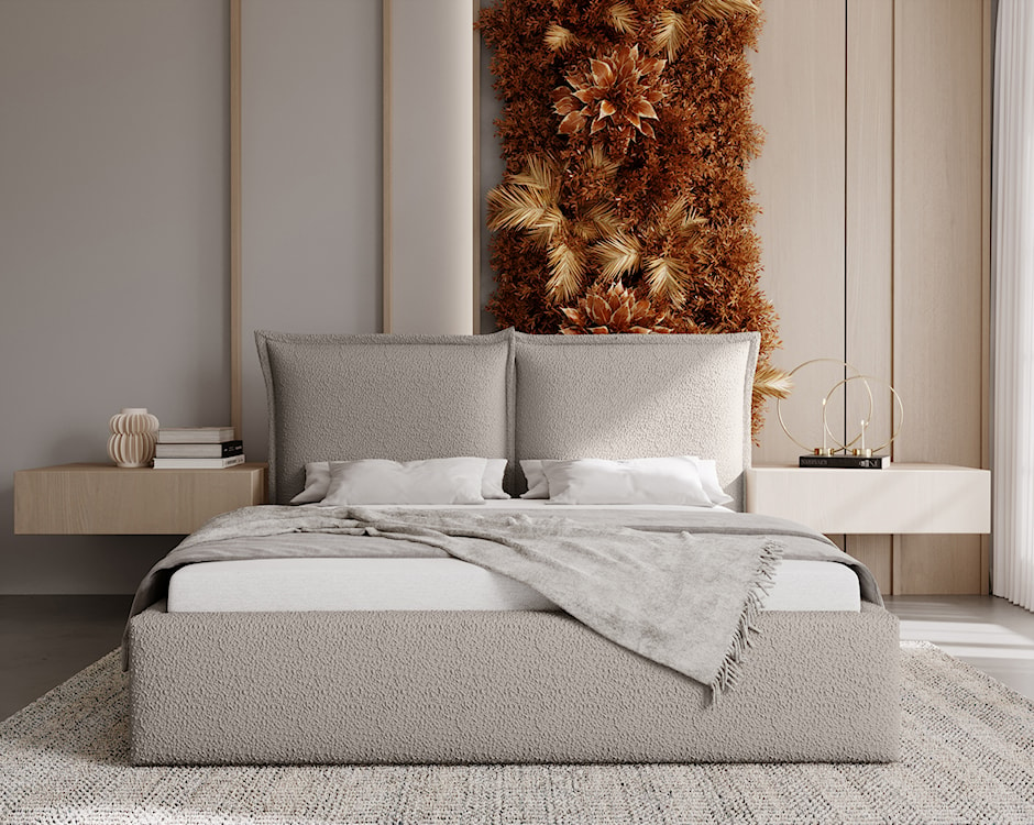 Łóżko tapicerowane 140x200 cm Fianno z pojemnikiem ciemnobeżowe boucle  - zdjęcie 2