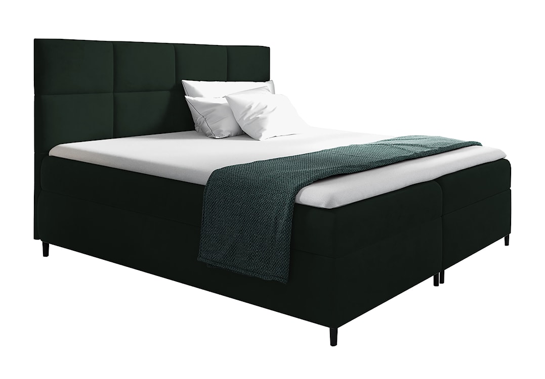 Łóżko kontynentalne Fremollo 140x200 z dwoma pojemnikami, materacem i topperem ciemnozielone 