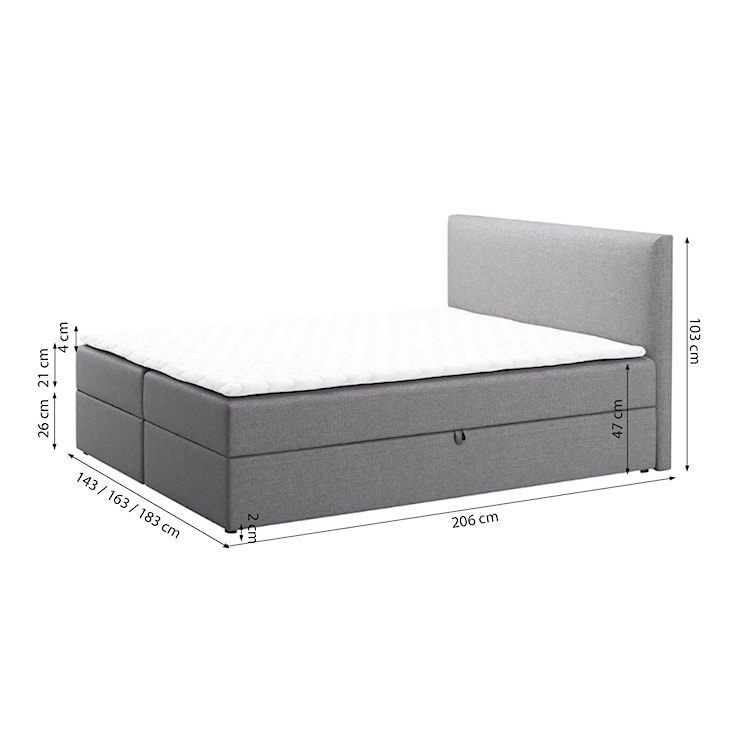 Łóżko kontynentalne 160x200 cm Argentera z pojemnikami szara plecionka  - zdjęcie 4