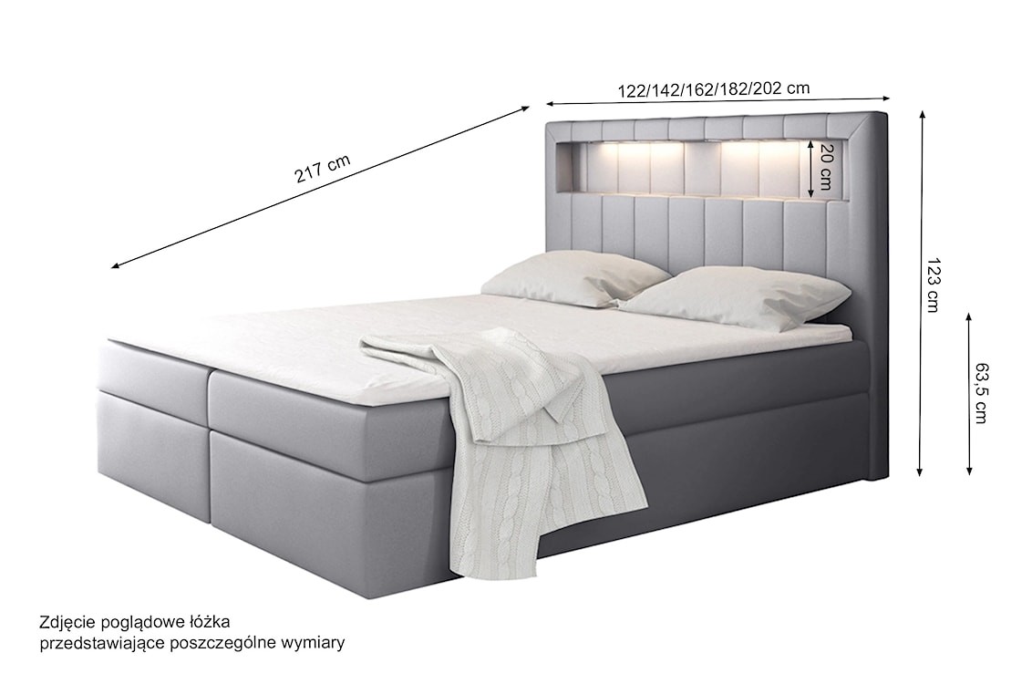 Łóżko kontynentalne Liarchil 180x200 z dwoma pojemnikami, materacem i topperem jasnoszare hydrofobowe  - zdjęcie 3