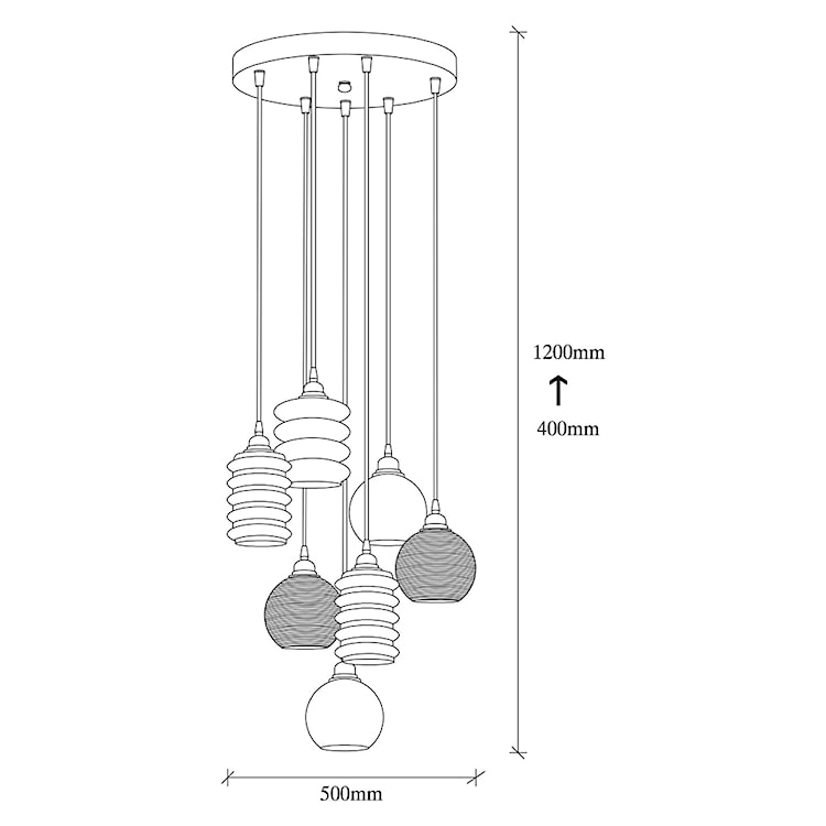 Lampa sufitowa Communis x7 na okrągłej podsufitce dymione szkło  - zdjęcie 13