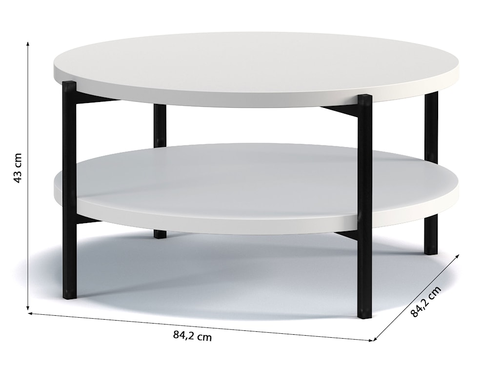 Stolik kawowy Kortala okrągły 80 cm biały mat z półką  - zdjęcie 3