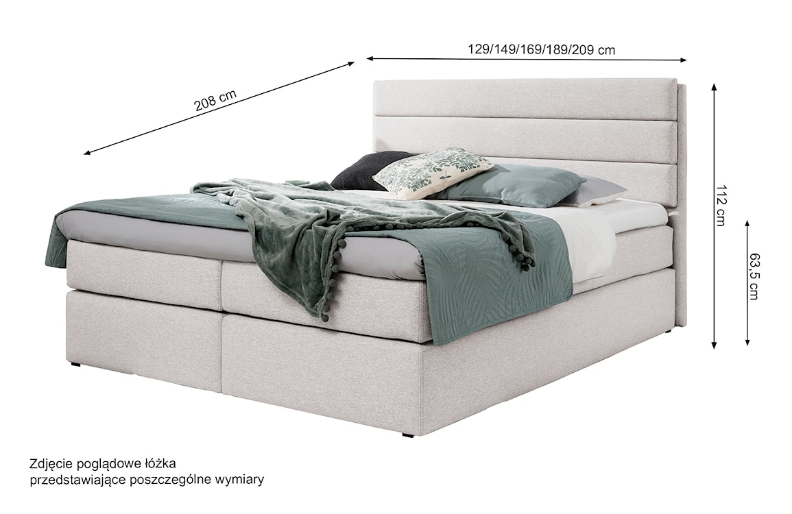 Łóżko kontynentalne Floreso 140x200 z materacem i topperem beżowe  - zdjęcie 3