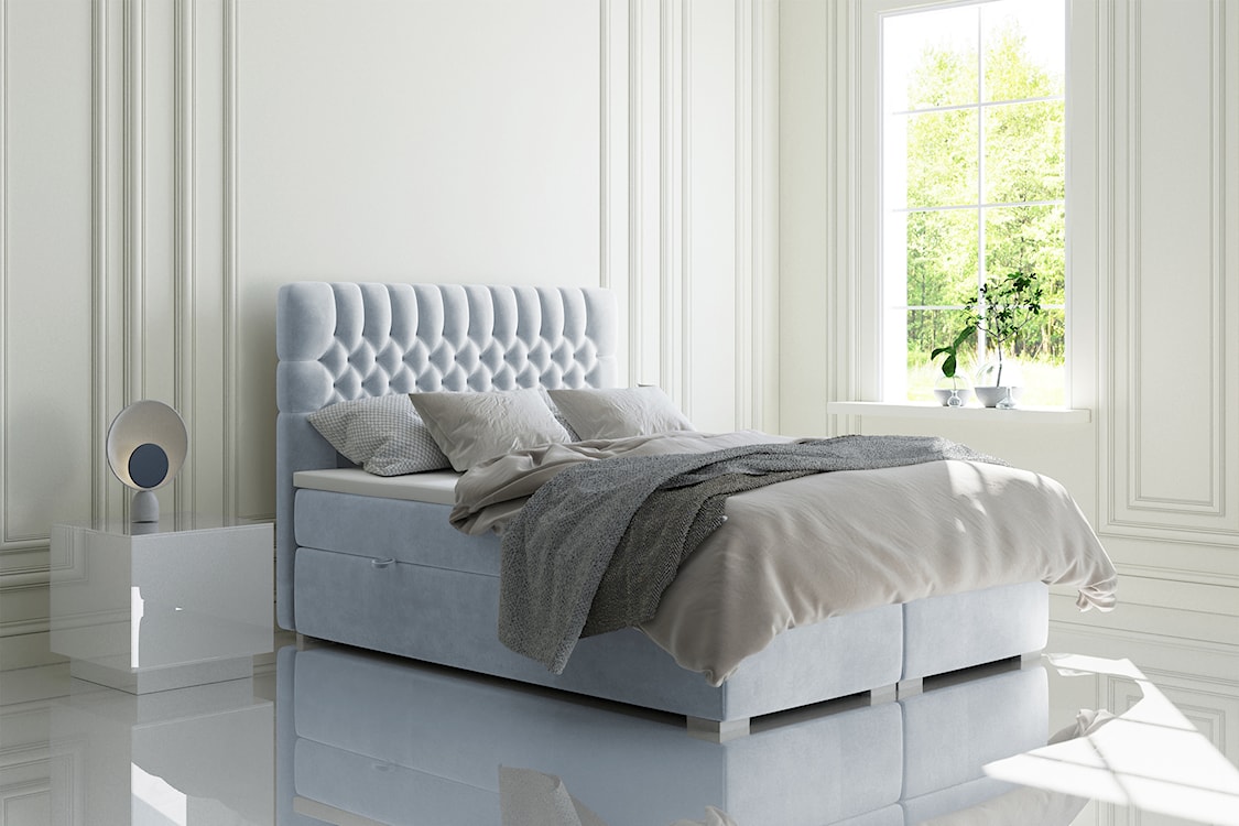 Łóżko kontynentalne 140x200 cm Persival z pojemnikami i topperem błękitne welur  - zdjęcie 2