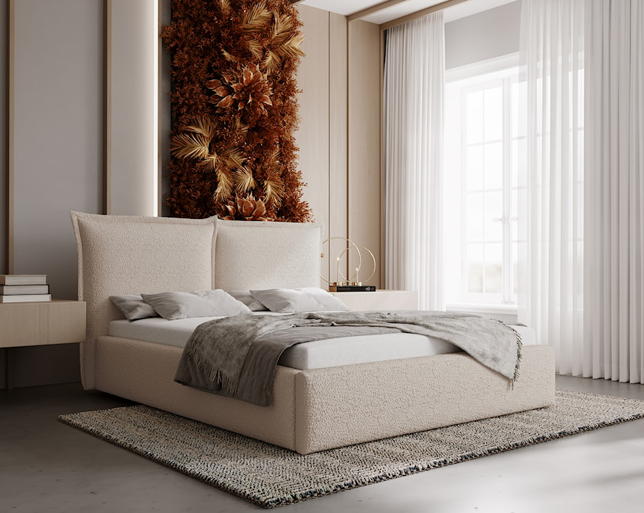 Łóżko tapicerowane 140x200 cm Fianno z pojemnikiem beżowe boucle  - zdjęcie 3