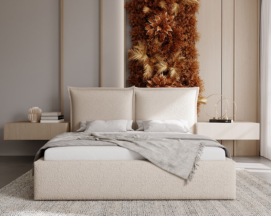 Łóżko tapicerowane 140x200 cm Fianno z pojemnikiem beżowe boucle  - zdjęcie 2