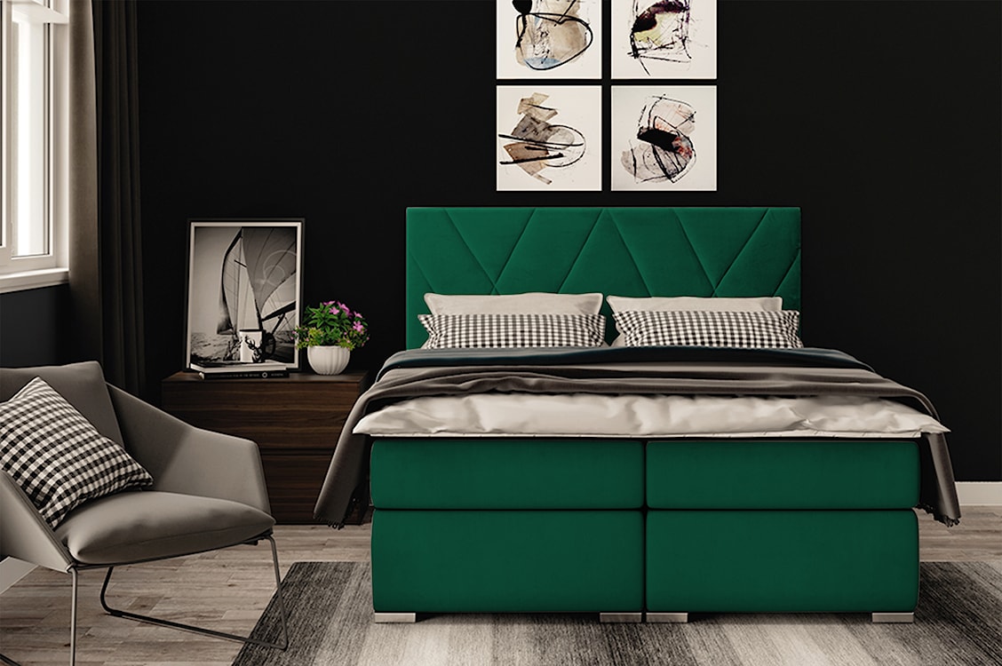 Łóżko kontynentalne 140x200 cm Korello z pojemnikami i topperem zielone welur hydrofobowy  - zdjęcie 2