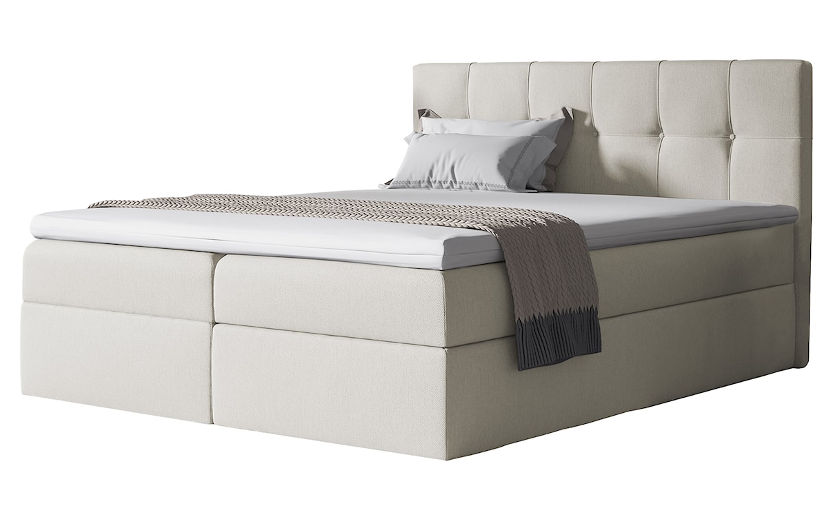 Łóżko kontynentalne Verdeni 160x200 z dwoma pojemnikami, materacem i topperem kremowe hydrofobowe 