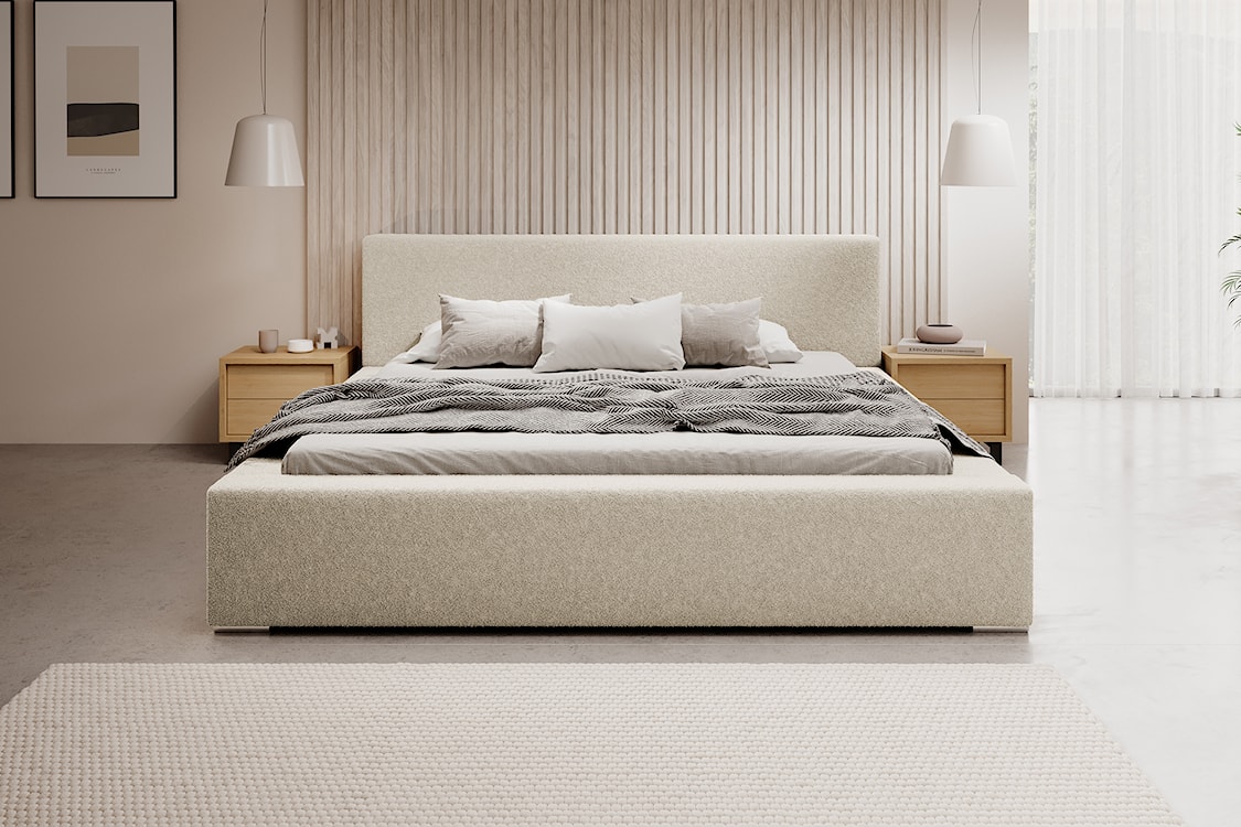 Łóżko tapicerowane 160x200 cm Pancetto z pojemnikiem kremowe boucle  - zdjęcie 3