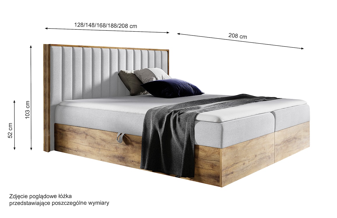 Łóżko kontynentalne Mirolla 200x200 z dwoma pojemnikami i materacem szare  - zdjęcie 3