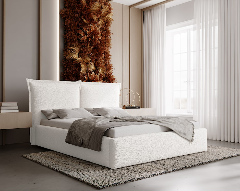 Łóżko tapicerowane 180x200 cm Fianno z pojemnikiem kremowe boucle  - zdjęcie 3