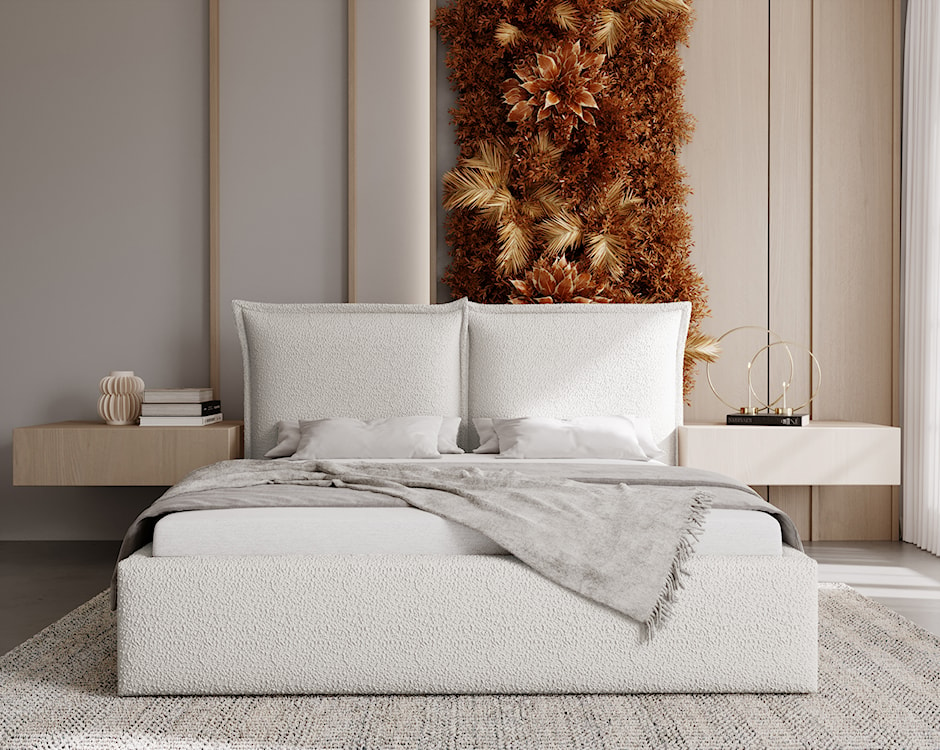 Łóżko tapicerowane 180x200 cm Fianno z pojemnikiem kremowe boucle  - zdjęcie 2