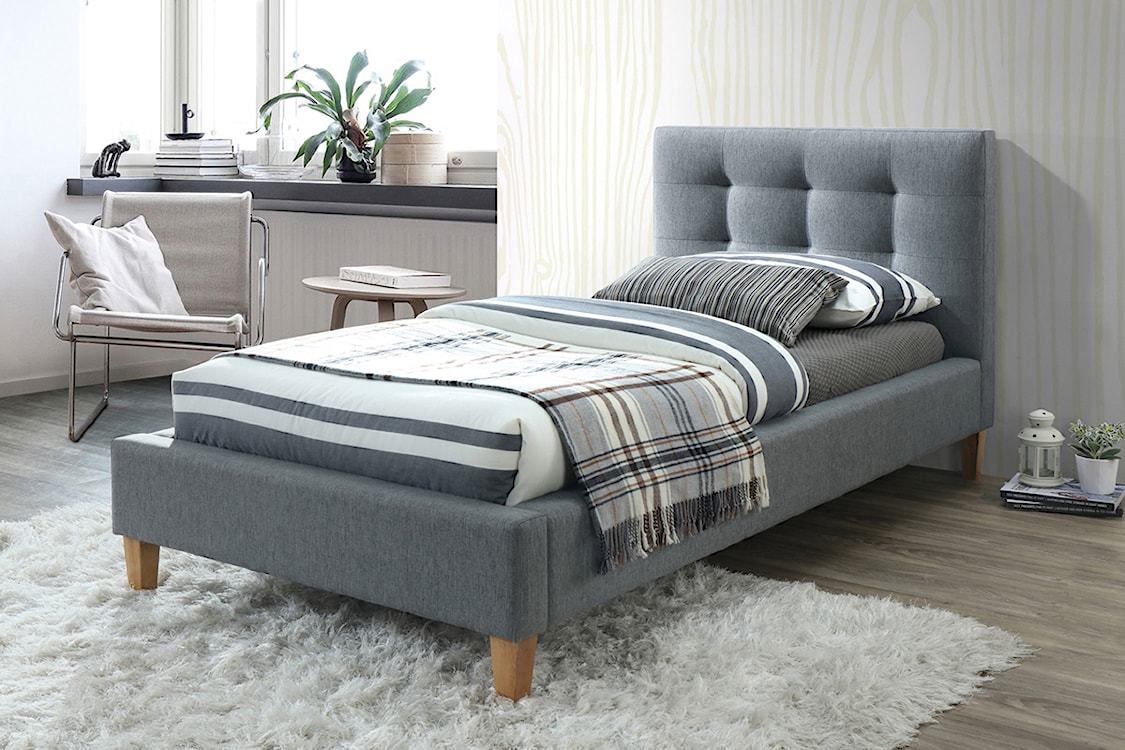 Łóżko tapicerowane Alford 90x200 cm szare  - zdjęcie 2