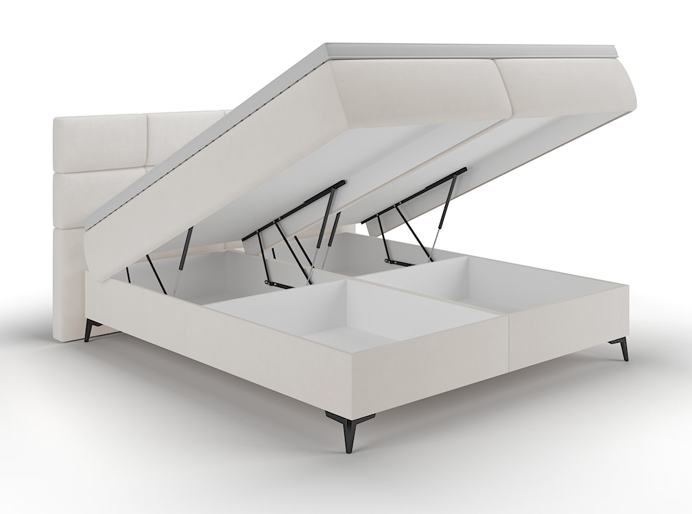 Łóżko kontynentalne 180x200 cm Rektango z pojemnikiem i topperem kremowy welur  - zdjęcie 7