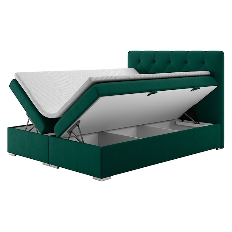 Łóżko kontynentalne 180x200 cm Lubekka z pojemnikami i topperem zielone welur hydrofobowy 