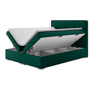 Łóżko kontynentalne 160x200 cm Bongiorno z pojemnikami i topperem zielone welur hydrofobowy
