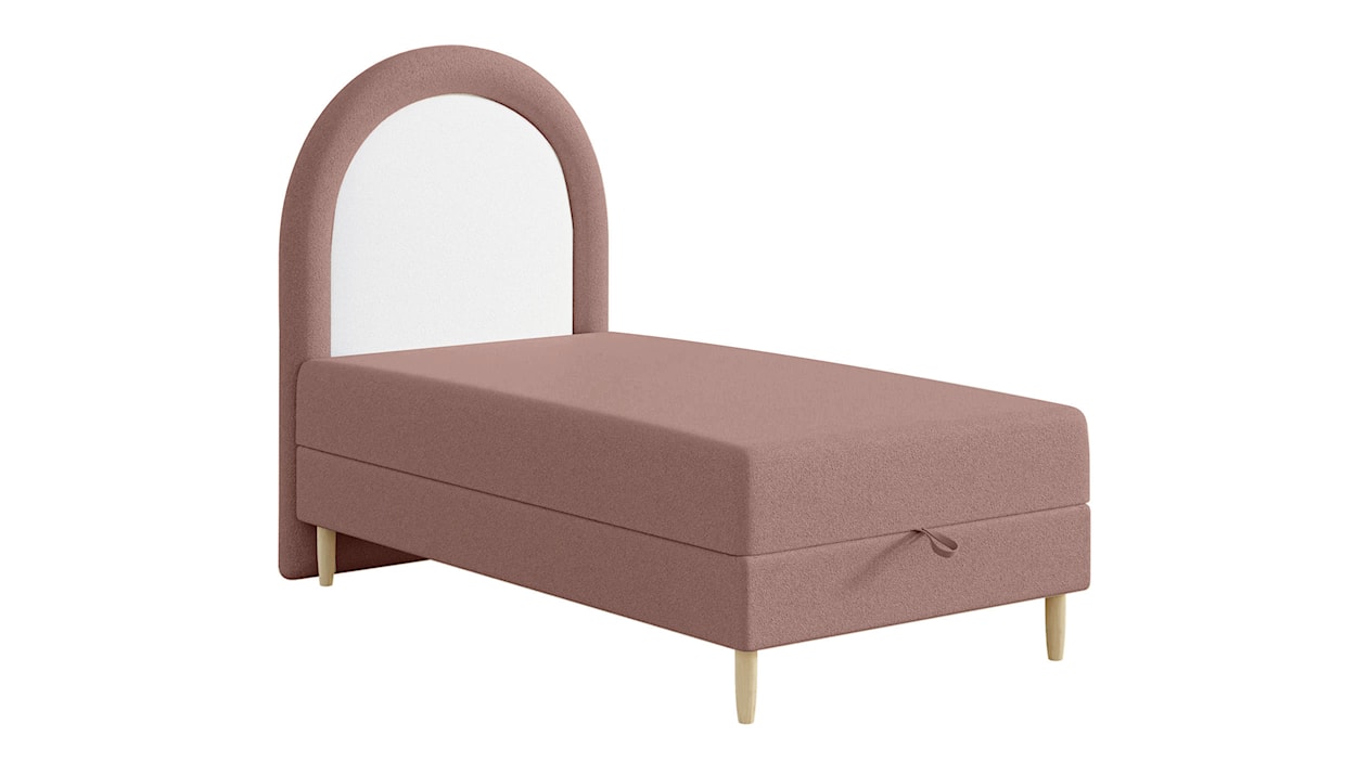 Łóżko kontynentalne dla dziecka 90x180 cm Asparetto z pojemnikiem różowe w tkaninie boucle  - zdjęcie 5