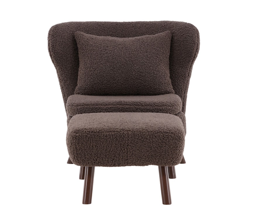 Fotel z podnóżkiem Frical tkanina boucle brązowa  - zdjęcie 5