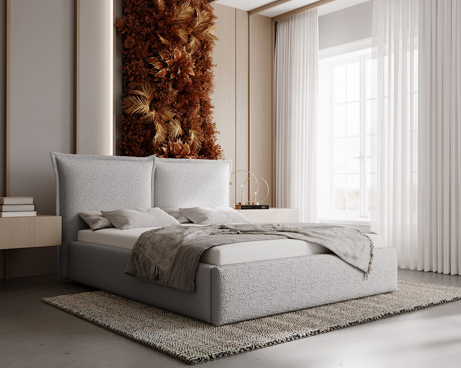 Łóżko tapicerowane 140x200 cm Fianno z pojemnikiem szare boucle  - zdjęcie 3
