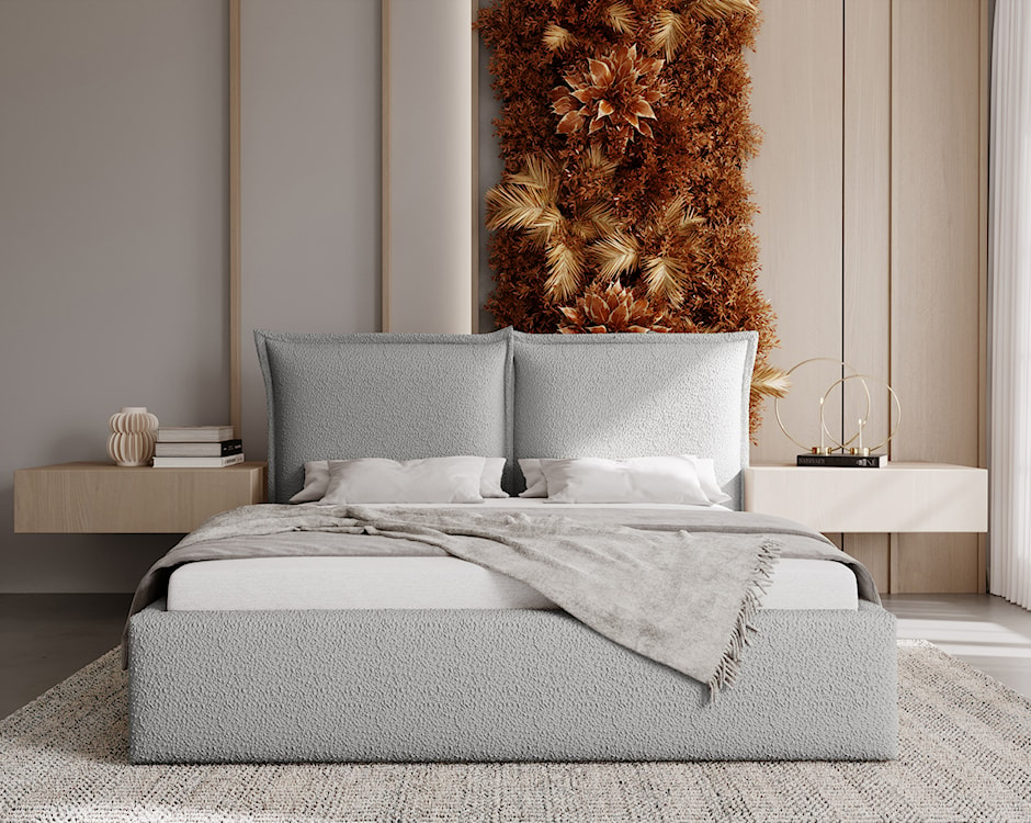 Łóżko tapicerowane 140x200 cm Fianno z pojemnikiem szare boucle  - zdjęcie 2