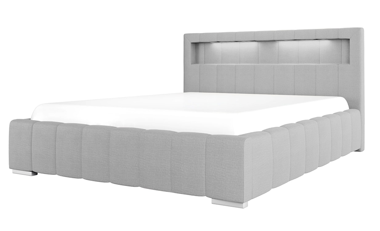 Łóżko tapicerowane Foenum 160x200 ze stelażem metalowym i pojemnikiem szare hydrofobowe