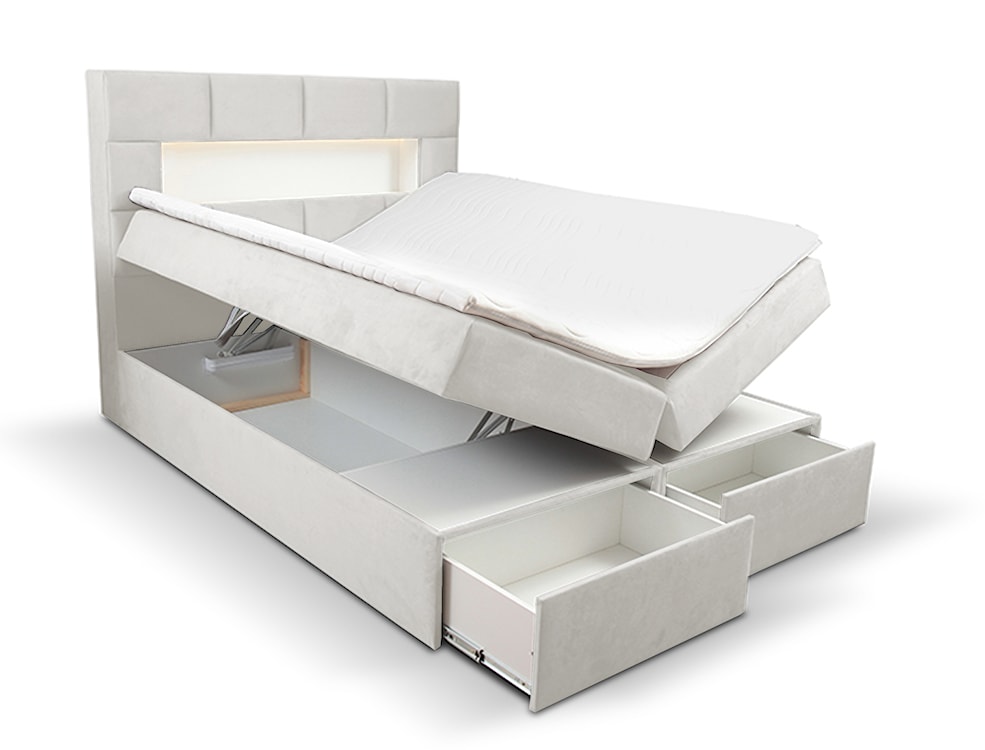 Łóżko kontynentalne 140x200 cm Celaeno z pojemnikami, tapperem i materacem kieszeniowym kremowe  - zdjęcie 4