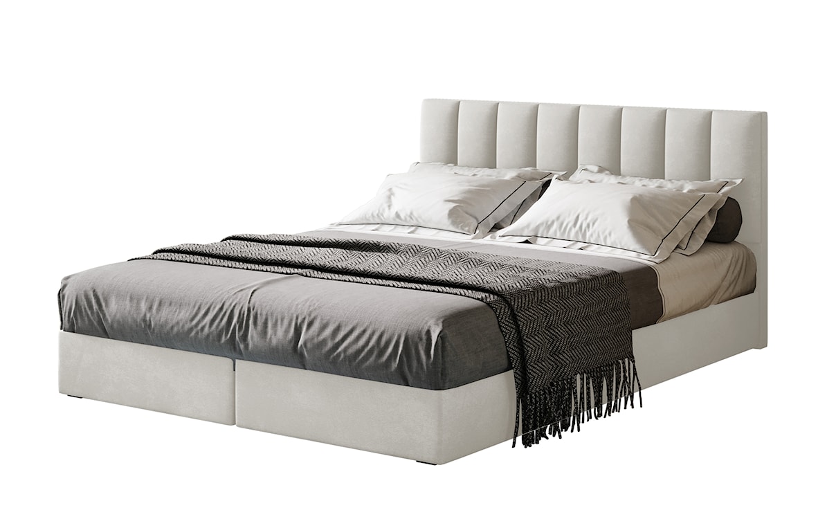 Łóżko kontynentalne 140x200 cm Dorsetto z pojemnikami i materacem bonellowym kremowe welur hydrofobowy