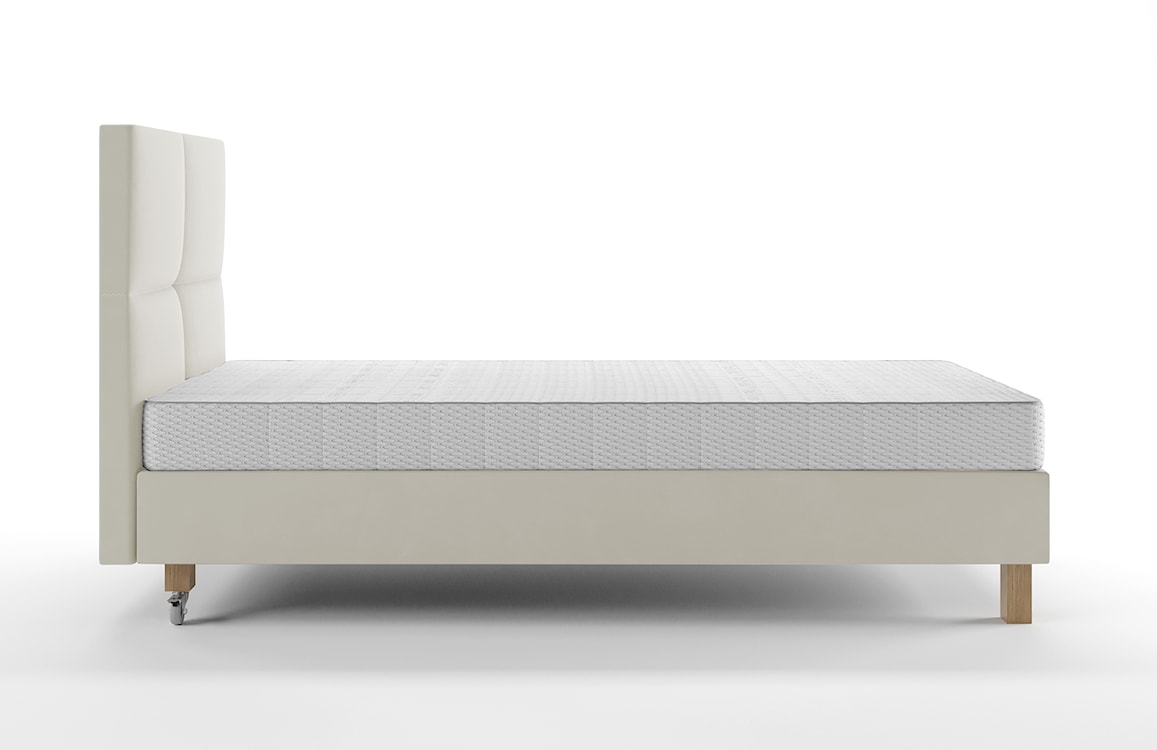 Łóżko tapicerowane 100x200 cm  Donbay z wezglowiem panelowym i materacem kieszeniowym kremowe welur hydrofobowy  - zdjęcie 3