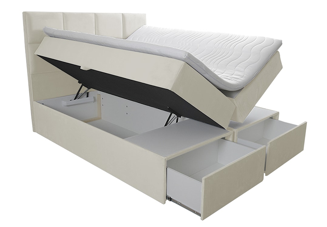 Łóżko kontynentalne 160x200 cm Tokio z pojemnikami i szufladami kremowe welur hydrofobowy  - zdjęcie 3