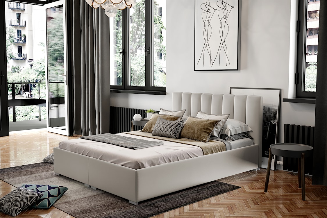 Łóżko tapicerowane 180x200 cm Romkino z pojemnikami kremowe welur hydrofobowy  - zdjęcie 2