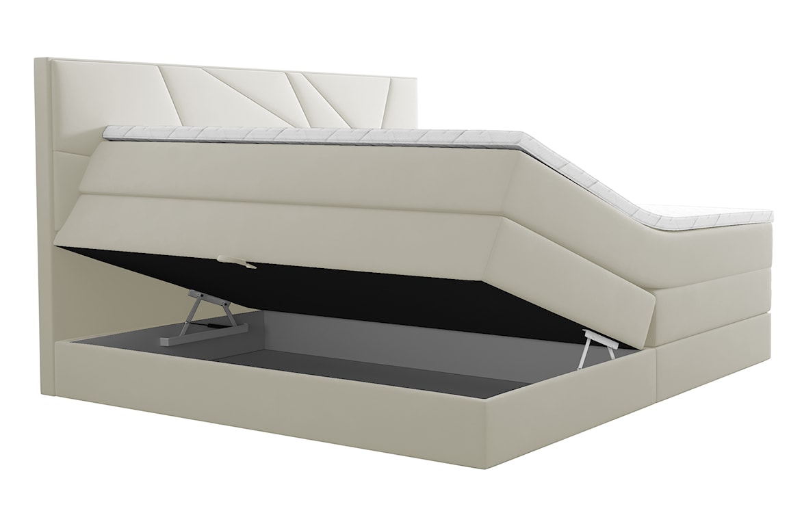 Łóżko kontynentalne 180x200 cm Vendes z pojemnikami materacami bonnellowymi i kieszeniowym kremowe welur hydrofobowy  - zdjęcie 4