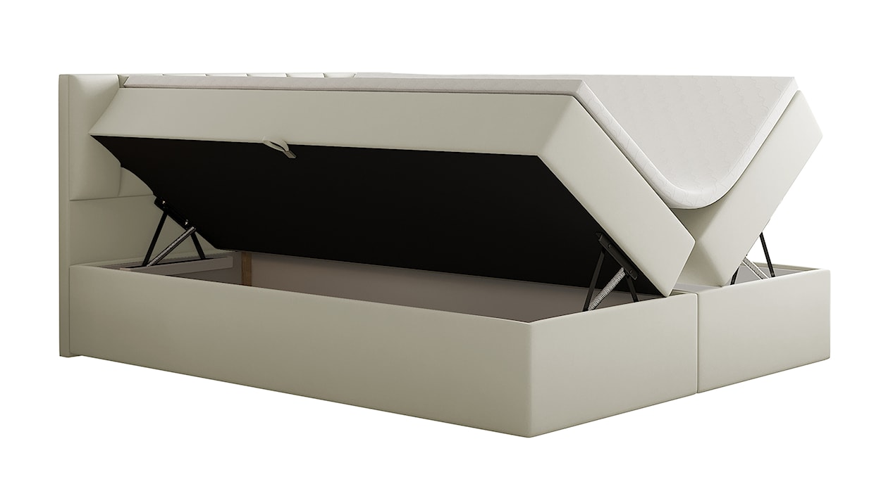 Łóżko kontynentalne 200x200 cm Carbini z pojemnikami  i materacem kieszeniowym kremowe welur hydrofobowy  - zdjęcie 3