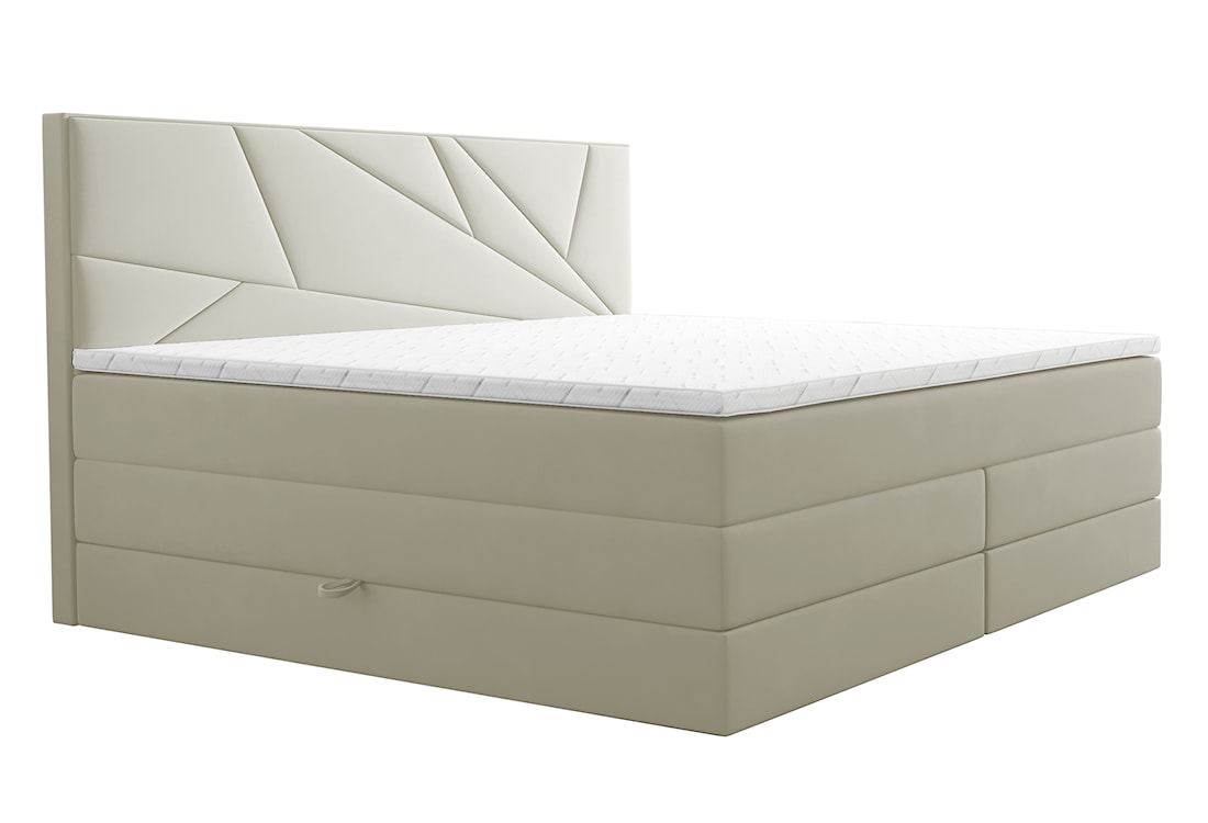 Łóżko kontynentalne 160x200 cm Vendes z pojemnikami materacami bonnellowymi i kieszeniowym kremowe welur hydrofobowy 