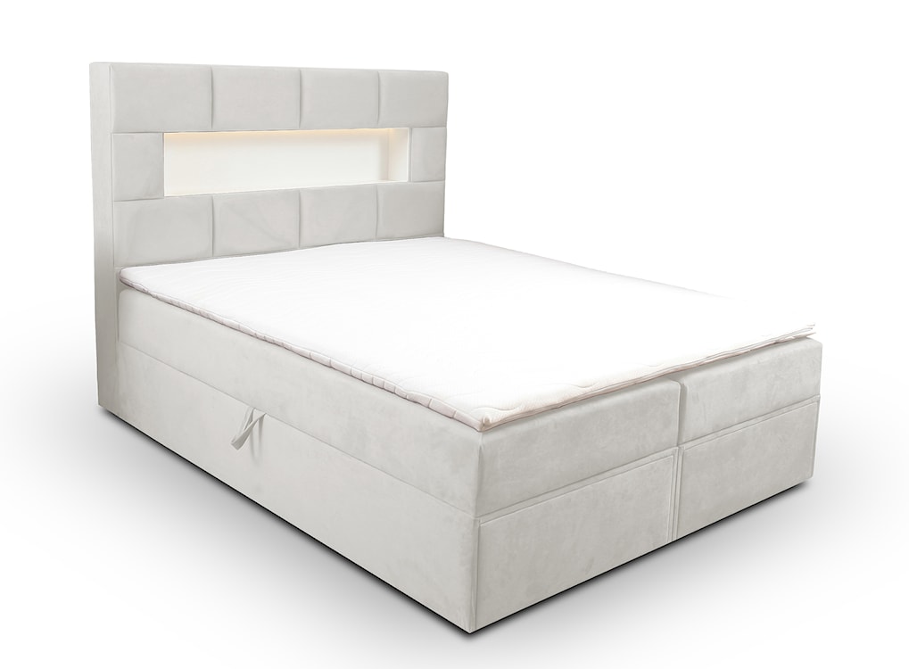 Łóżko kontynentalne 140x200 cm Celaeno z pojemnikami, tapperem i materacem kieszeniowym kremowe 