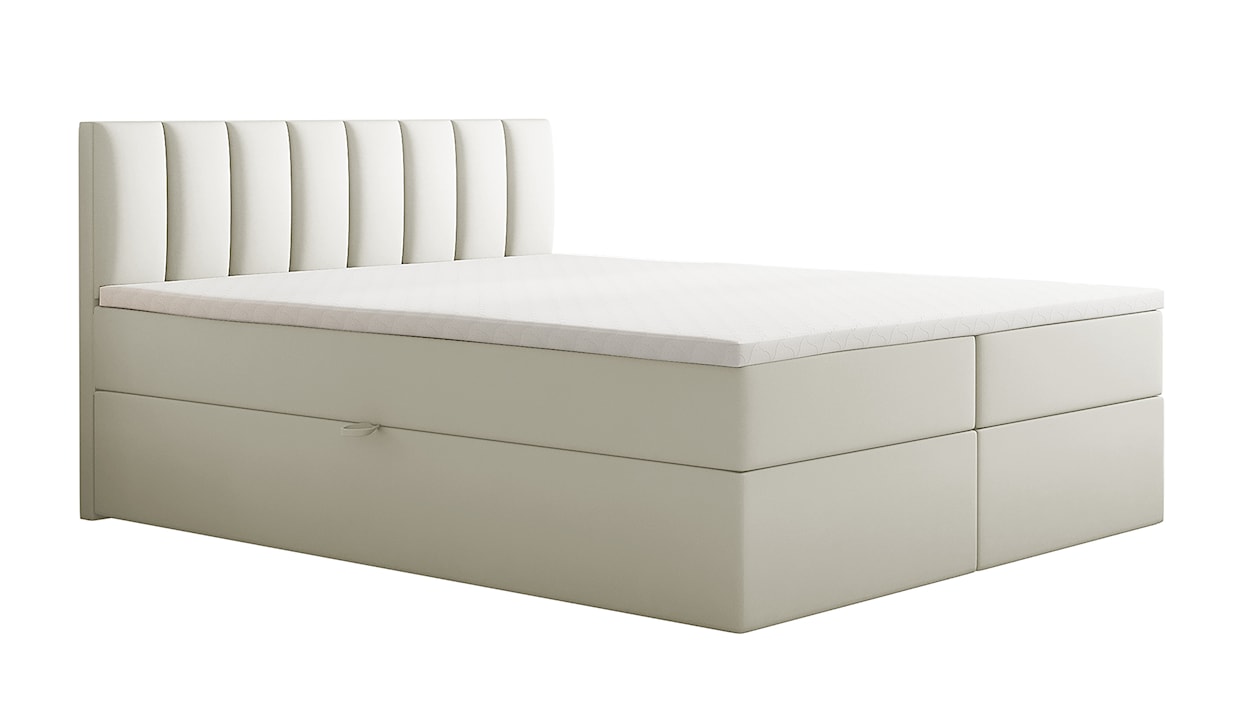 Łóżko kontynentalne 160x200 cm Carbini z pojemnikami  i materacem bonellowym kremowe welur hydrofobowy 