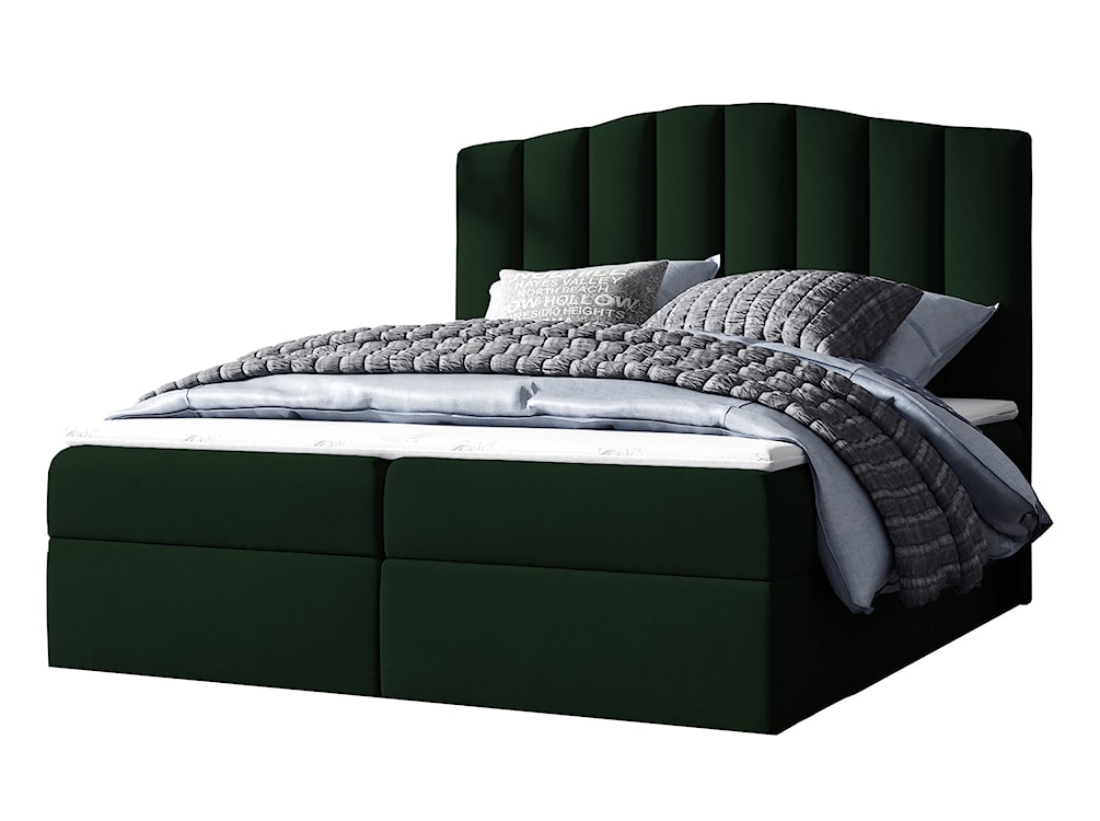 Łóżko kontynentalne Alcudia 180x200 z dwoma pojemnikami, materacem i topperem zielone hydrofobowe 