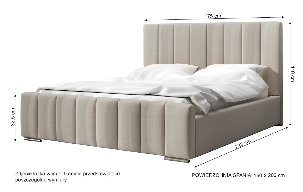 Łóżko tapicerowane 160x200 cm Makonis z pojemnikiem i metalowym stelażem z podnośnikiem gazowym beżowe welur  - zdjęcie 5