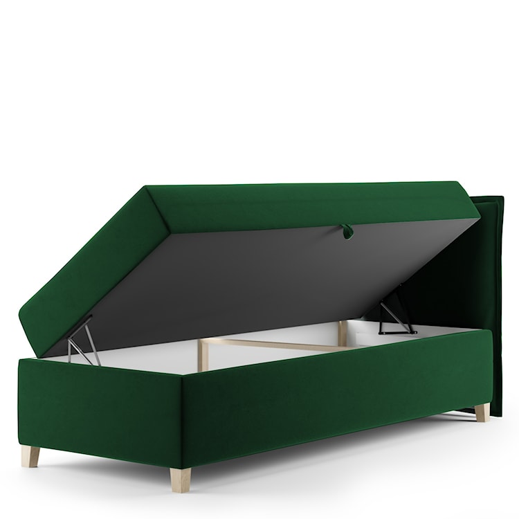 Łóżko kontynentalne 90x200 cm Froncle z pojemnikiem i topperem jednoosobowe zielone prawostronne  - zdjęcie 4
