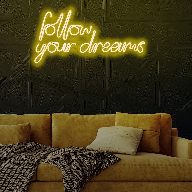Neon na ścianę Letely z napisem Follow Your Dreams żółty  - zdjęcie 4