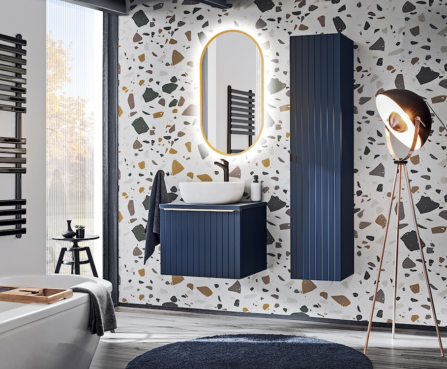 Szafka pod umywalkę Olimmi 60 cm granatowa lamele   - zdjęcie 4