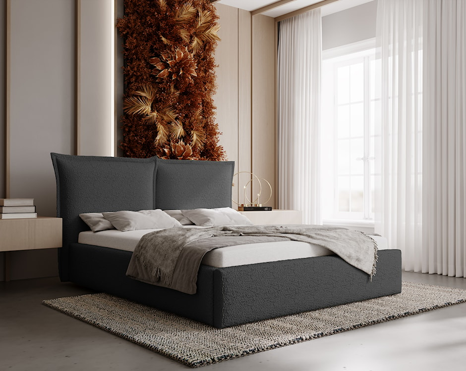 Łóżko tapicerowane 160x200 cm Fianno z pojemnikiem grafitowe boucle  - zdjęcie 3