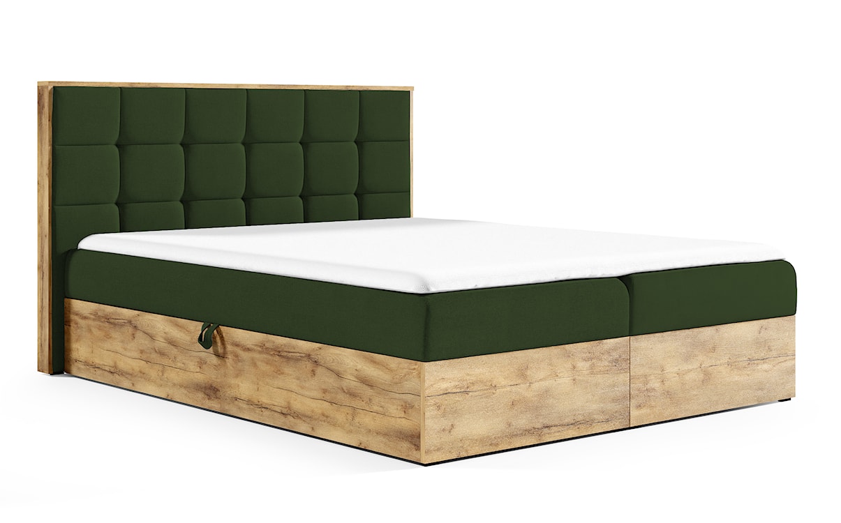 Łóżko kontynentalne Molinella 140x200 z dwoma pojemnikami i materacem ciemnozielone